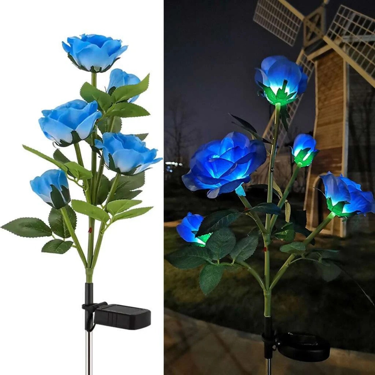 2Pcs Solar Power Rose Flower Garden Stake Outdoor Lamp Yard LED Lights